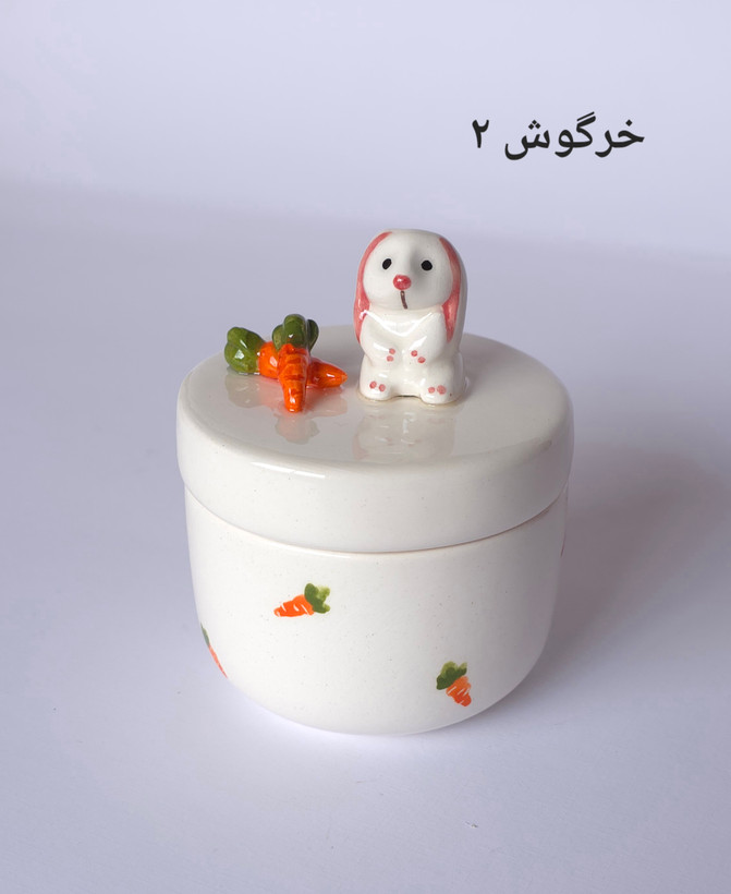 بانکه نقلی سرامیکی دستساز فانتزی با درب و خرگوش دستساز